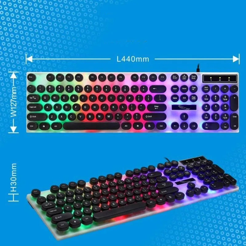 Black or white waterproof RGB backlit gaming keyboard with 104 keys and USB cable