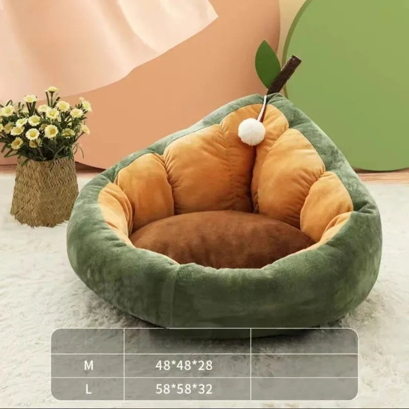 Soft cotton plush cat and dog bed in coffee colour, shown in medium size.
