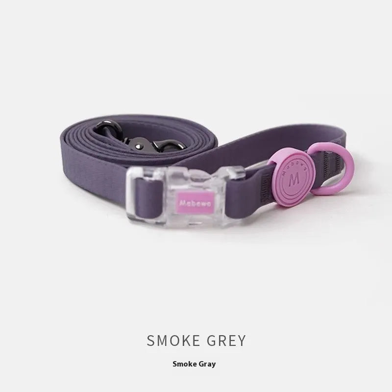 Smoky grey nylon dog collar and lead set shown with a 2.1 metre length lead.