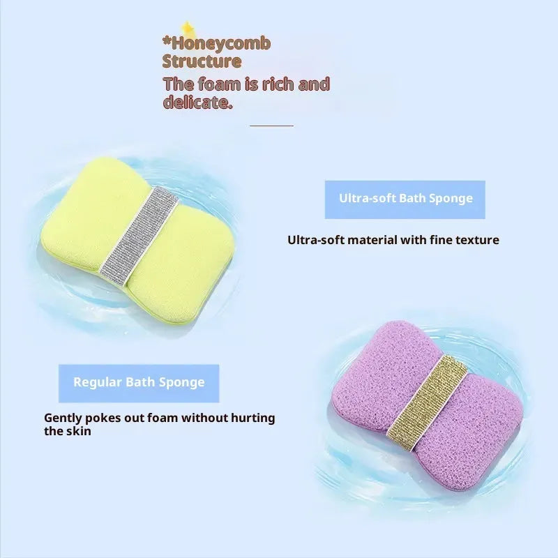 Soap bag bath sponge in cherry blossom pink made of hydrophilic polyurethane, size 12x8.5x2cm