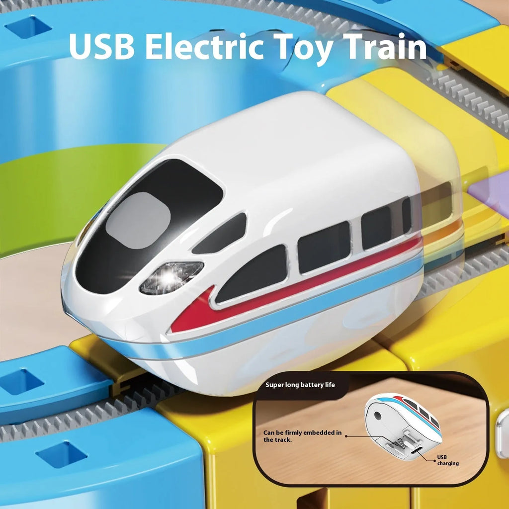 Children's 55-piece plastic track cube building blocks toy with USB charging Basic Edition