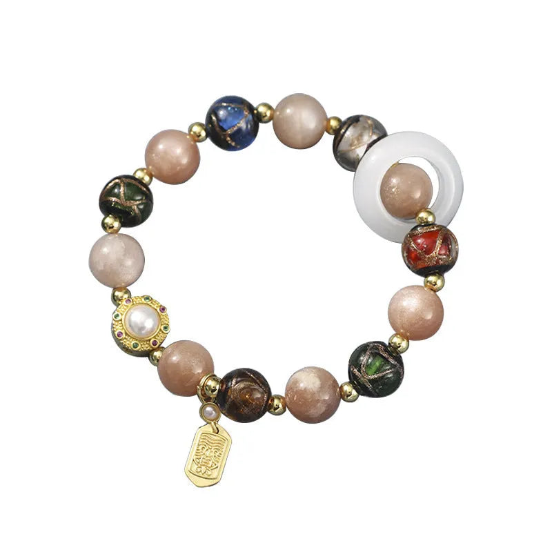 Hand-woven women's bracelet with fragrant grey coloured glaze beads and accent stones
