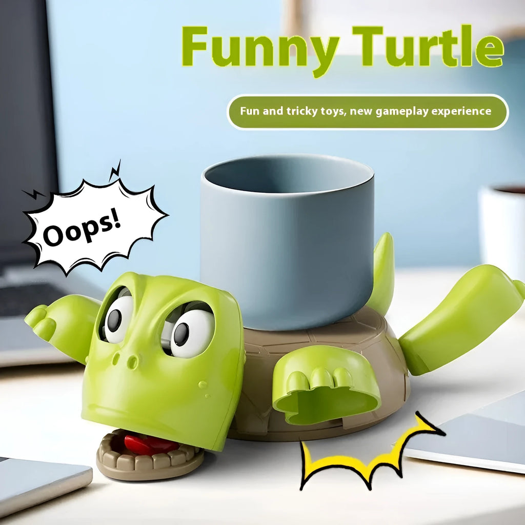 Creative turtle-shaped ABS plastic coaster in light green colour on a table