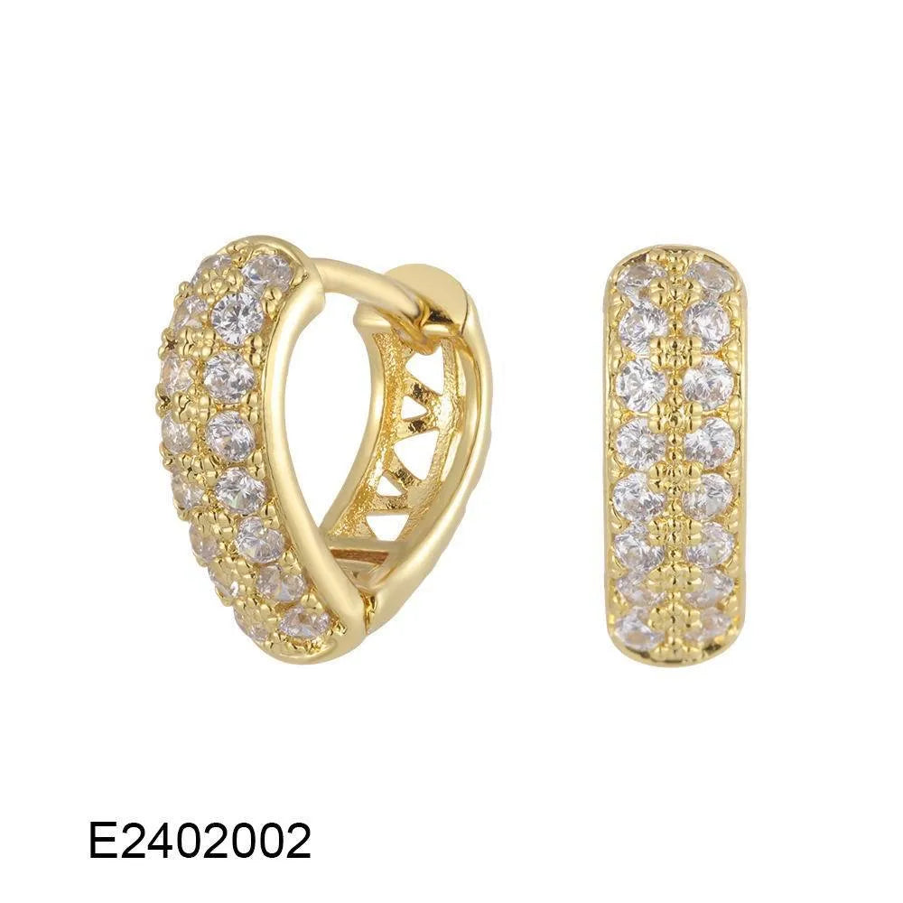Brass gold plated heart-shaped ear clip earrings with gang drill decorative elements in electroplated colours