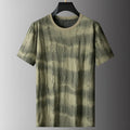 Men's grey plus size round neck t-shirt with short sleeves showing loose fit