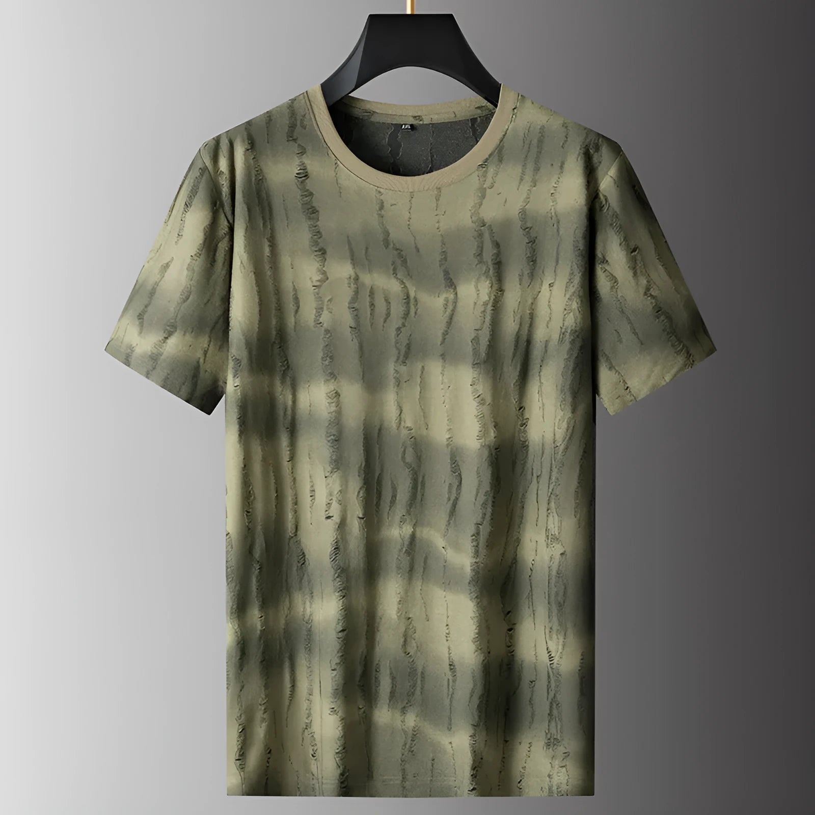 Men's grey plus size round neck t-shirt with short sleeves showing loose fit