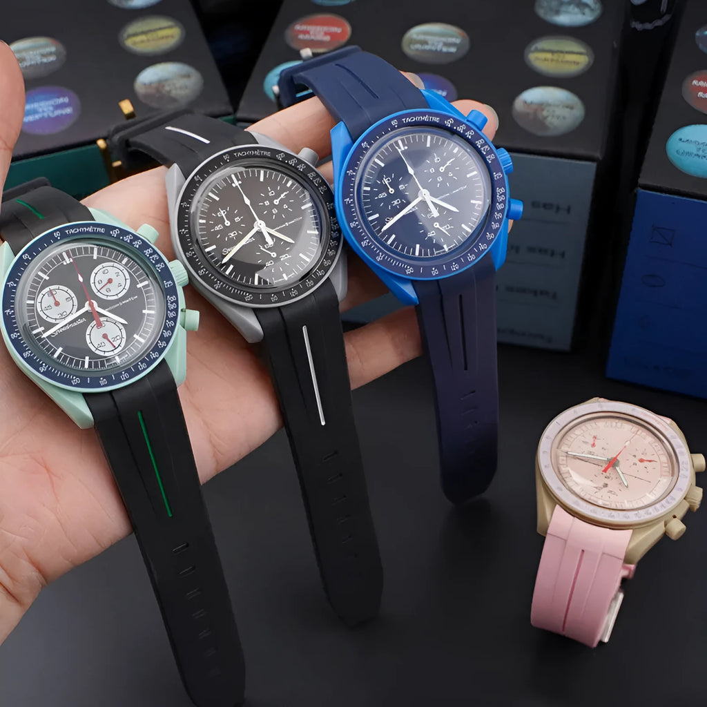 Lunar Landing Planet Series arcuate TPU watch strap in 20mm width showing black green line colour