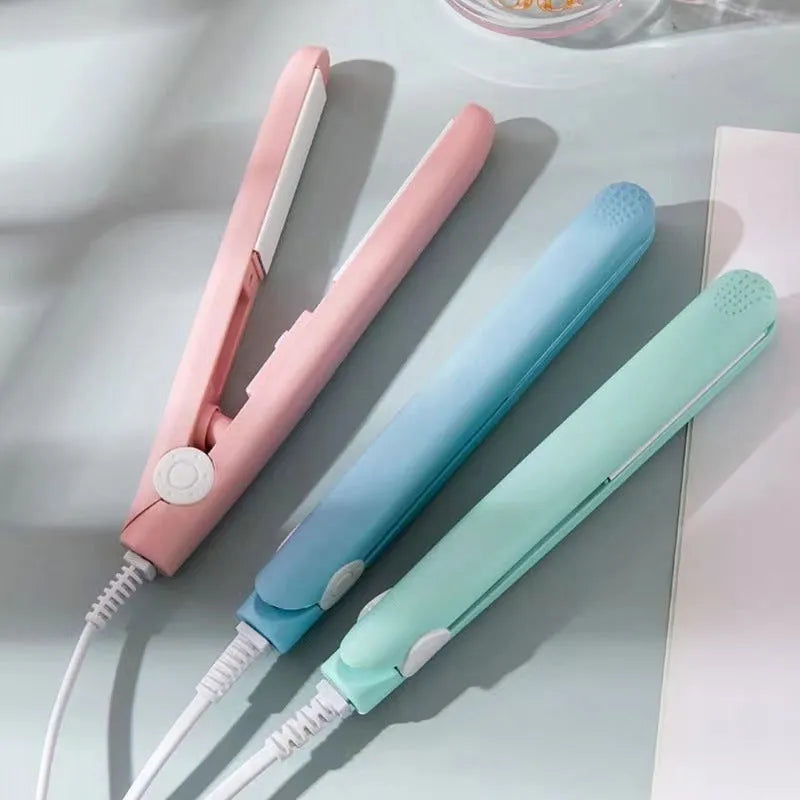 Mini hairdressing splint hair straightener clip and storage box in blue, pink, white, purple, or yellow colours