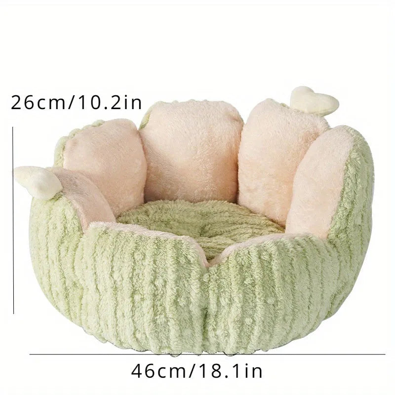 Cactus-themed soft cat litter kennel in purple or green colours showing two size options