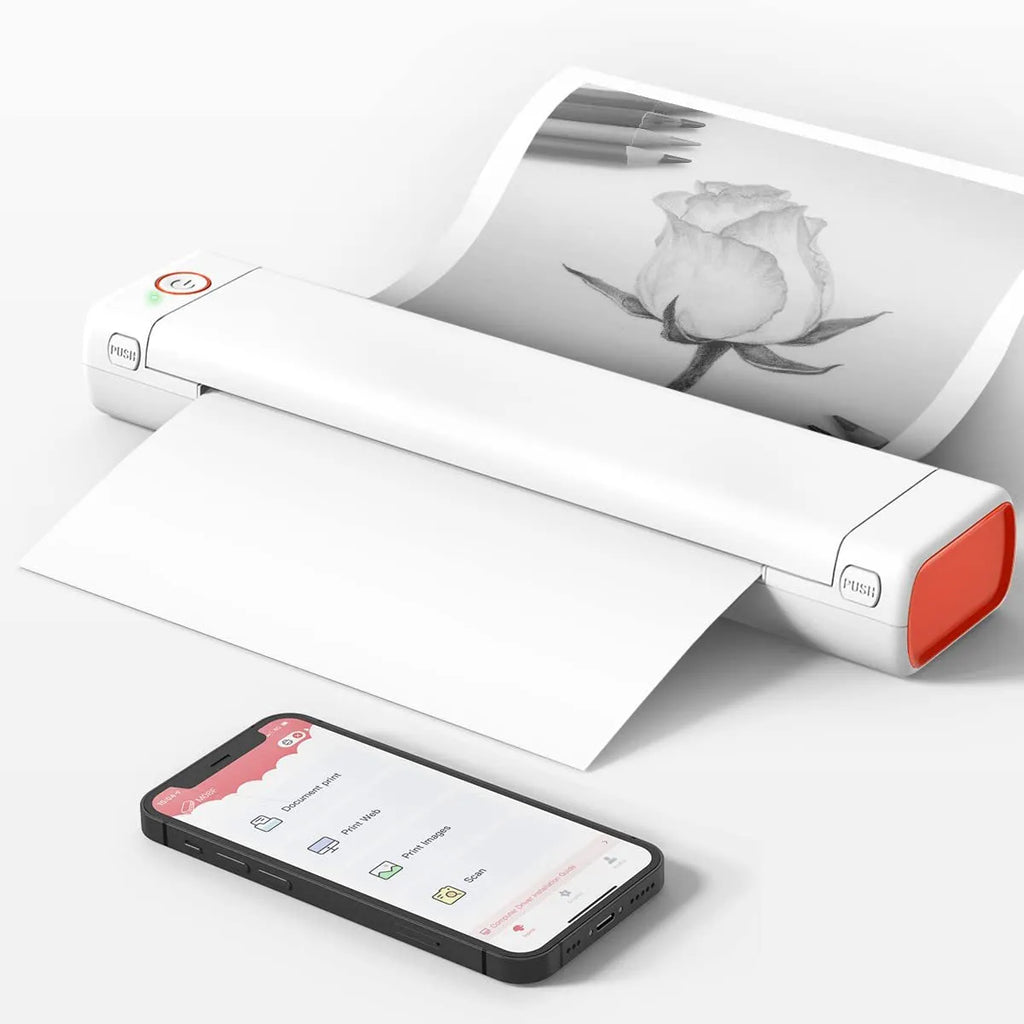 Phomemo M08F portable A4 thermal printer in multiple colour options with Bluetooth connectivity