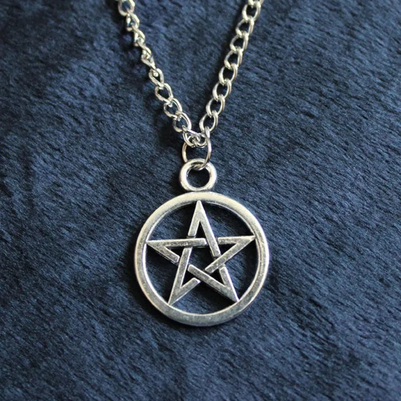 Vintage pentagram necklace with alloy pendant and adjustable chain in bronze finish