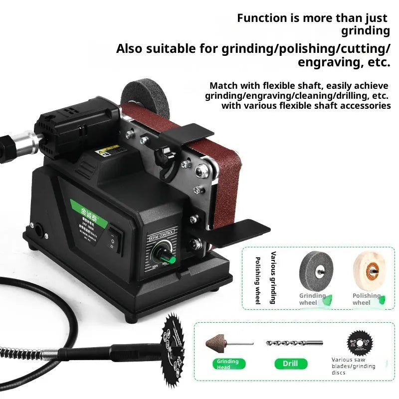 Small electric belt sander DIY polishing machine with adjustable double bracket and 10 abrasive belt