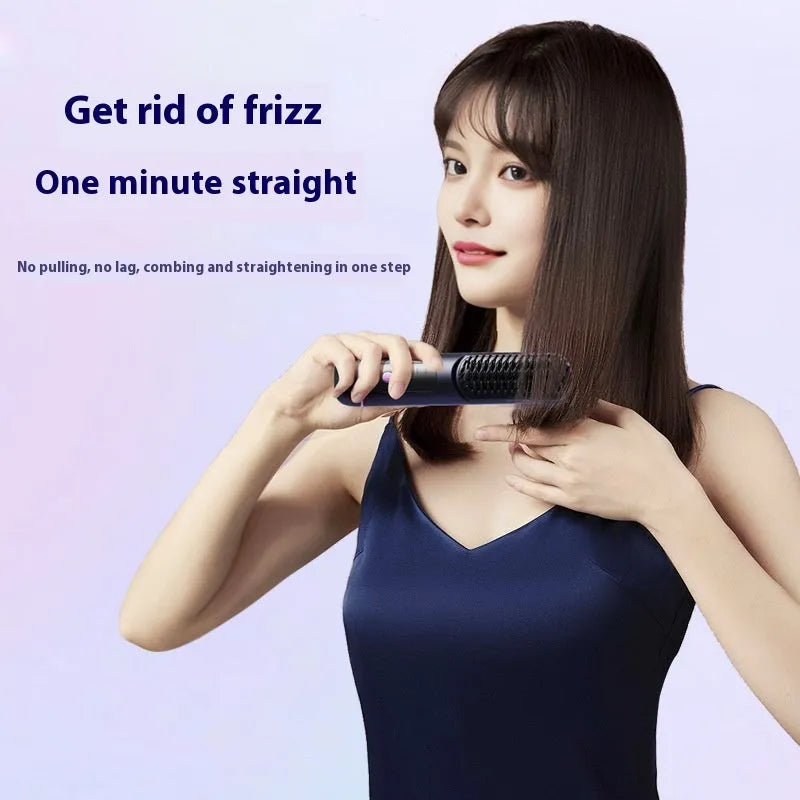 Portable charging negative ion straight hair comb in blue, grey, or white colour.
