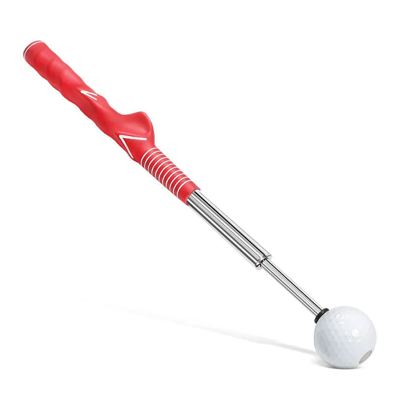 Telescopic golf swing simulator in stainless steel construction showing adjustable design