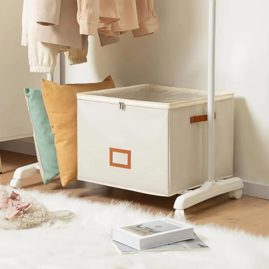 Foldable visual shoe box with grid front and lid, beige, large size 36x36x30cm