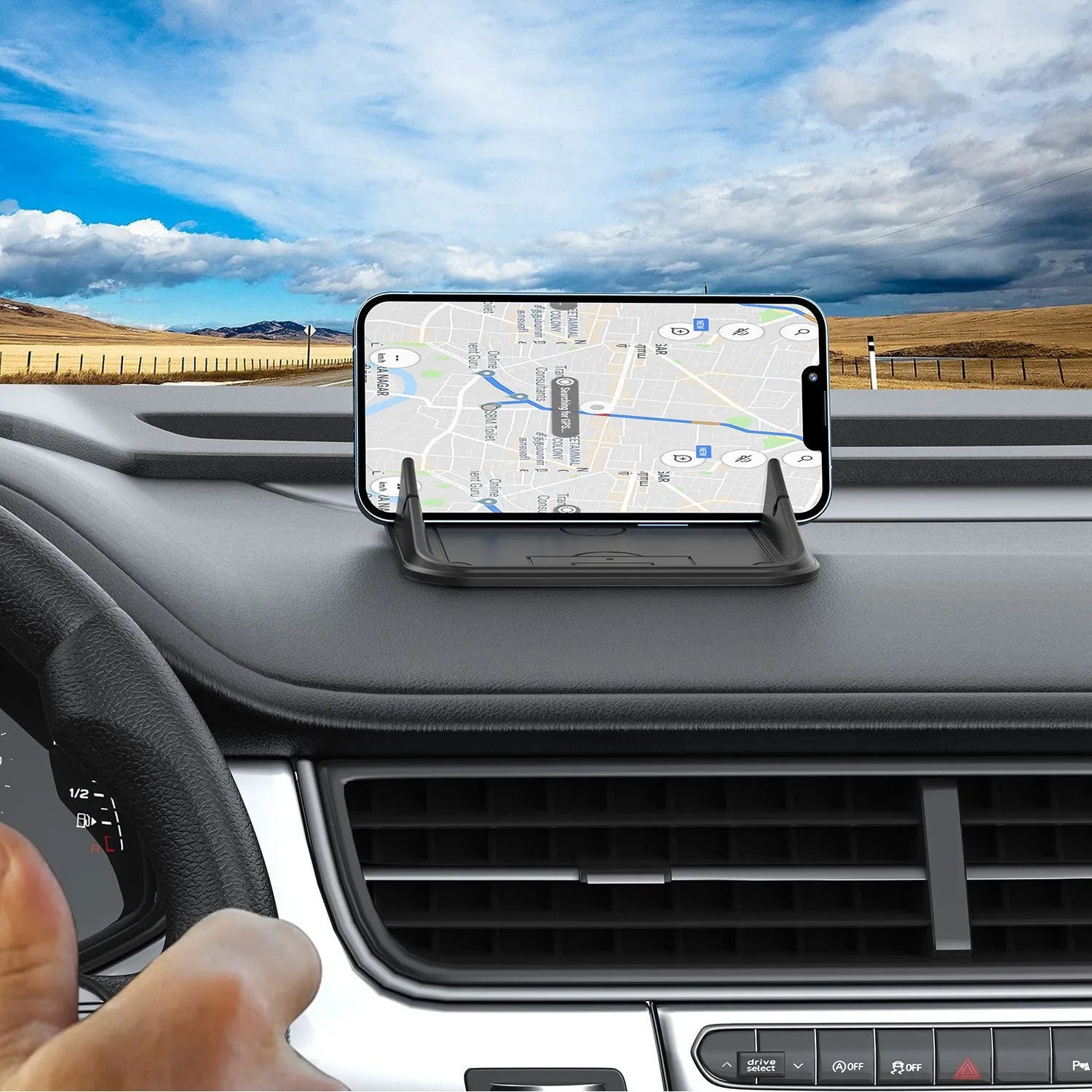 Silicone automobile phone holder in Peak-X5 colour with common node design for car and desktop use