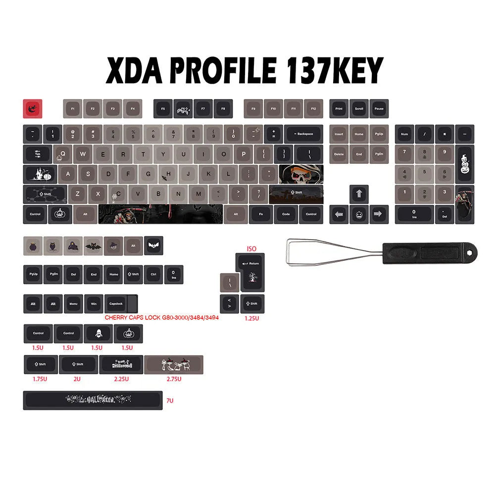 Five-sided sublimation Halloween key cap set with PBT XDA profile, 137 keys, US layout option