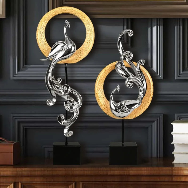 European style synthetic resin Phoenix ornament in rose gold, silver, or red.