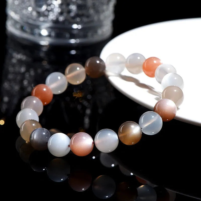 Natural colourful moonlight moonstone bracelet with 8mm beads in single circle design