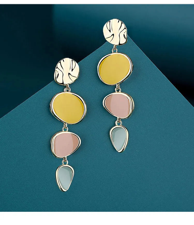 Morandi three-colour wafer disc earrings with needle post fitting on alloy base