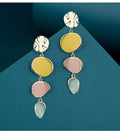 Morandi three-colour wafer disc earrings with needle post fitting on alloy base