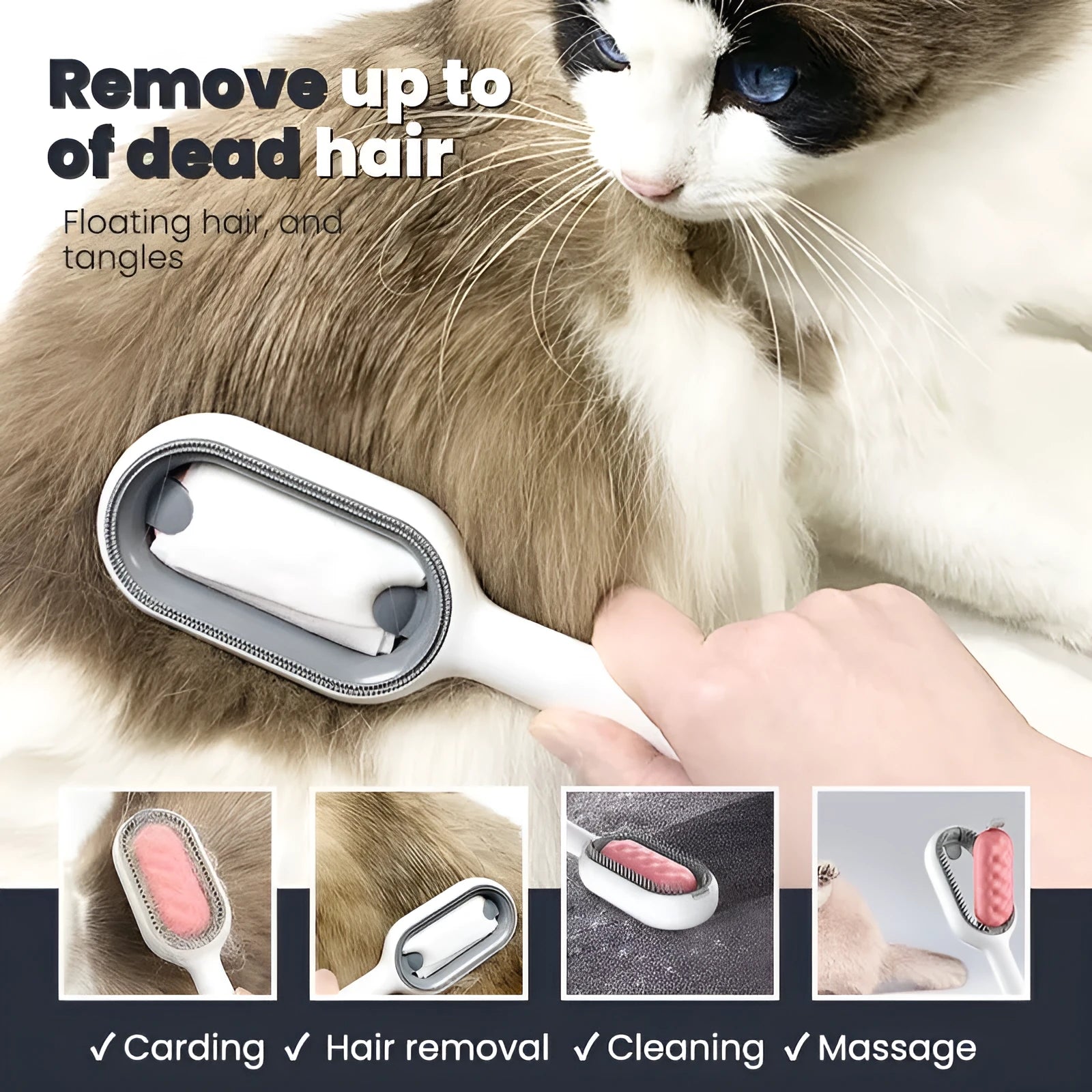 Green plastic pet hair removal comb with disposable wipes sticker for cats and dogs