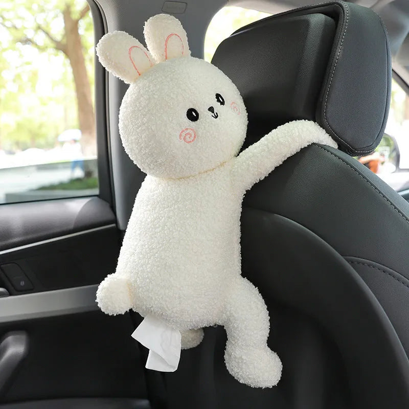 Soft plush car seat back tissue box holder with cute animal design