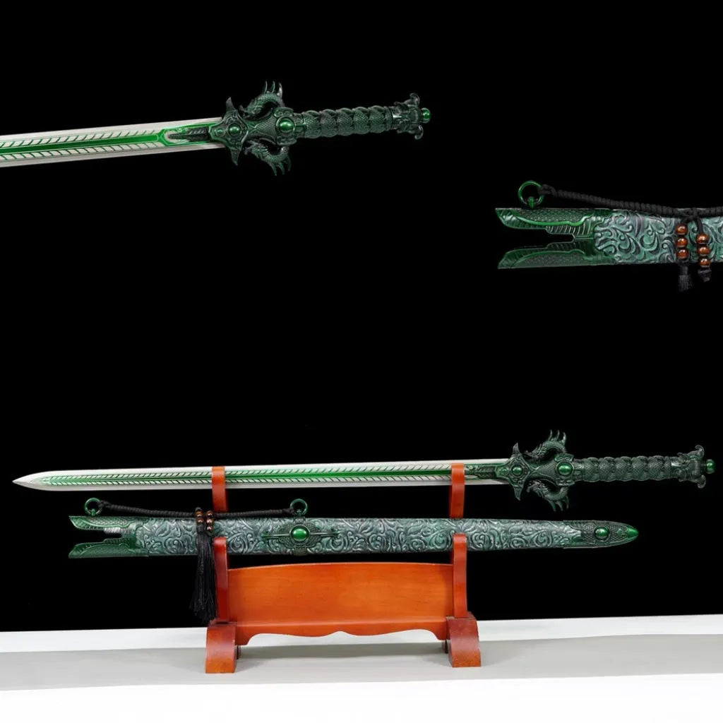 Tang Heng Dao Xiu Chun Dao unsharpened high manganese steel sword with leather-covered scabbard