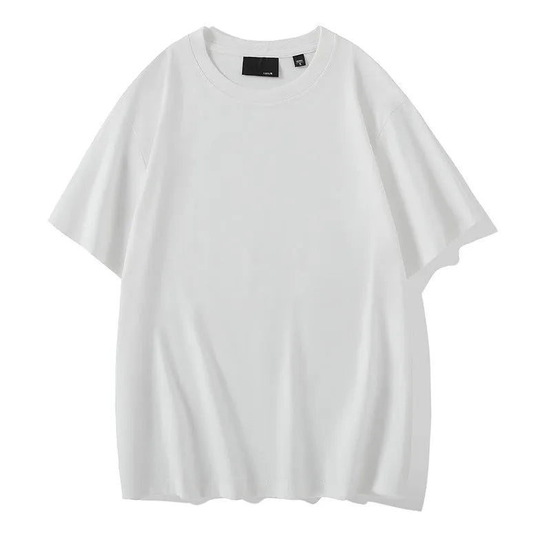 Loose fit men's cotton t-shirt with round neck and drop-shoulder sleeves in solid colour