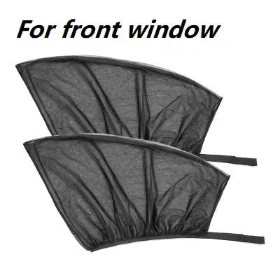Car side window sunshades with stretch mesh covering front and rear windows