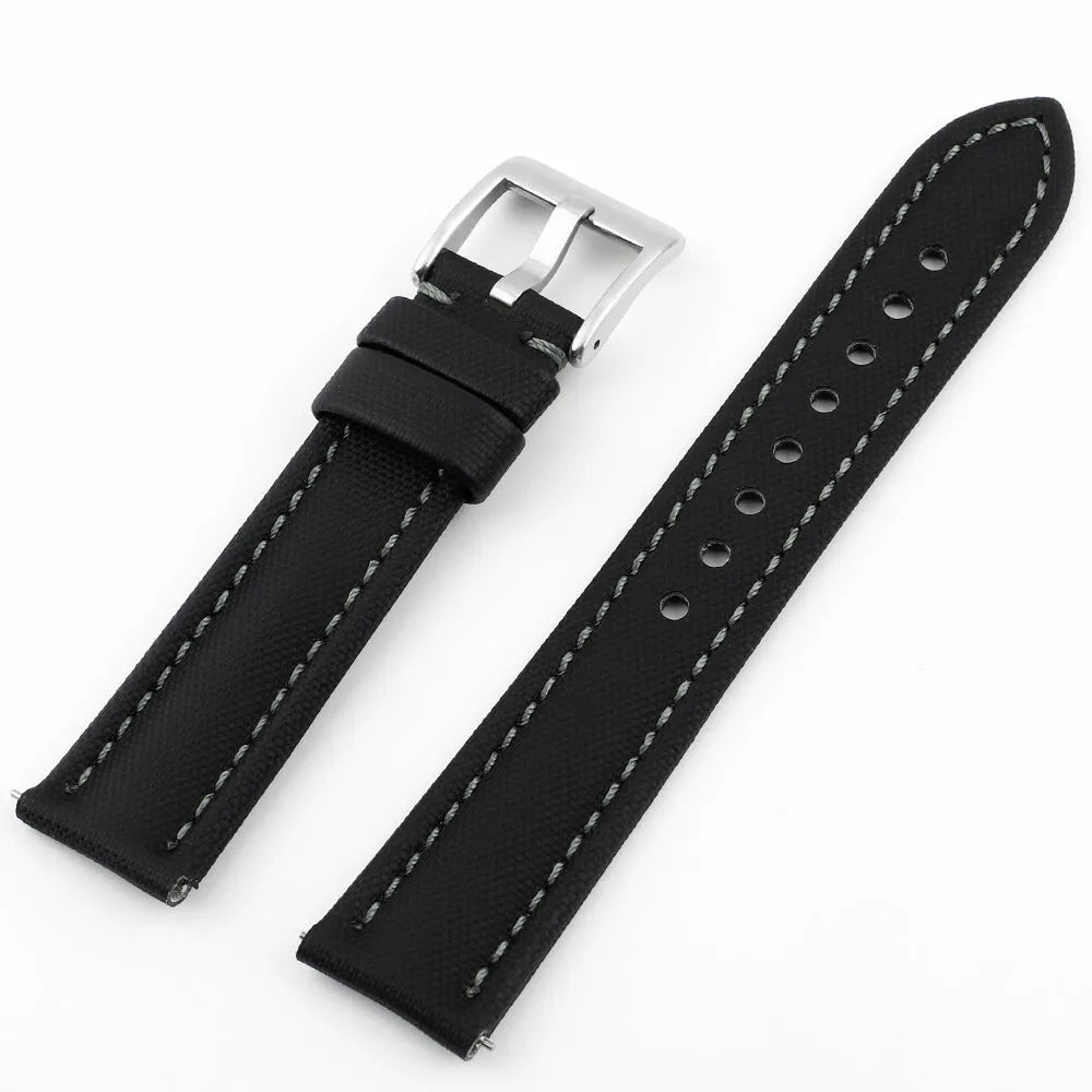Oxford water-repellent cloth leather fit watch strap in black with 20mm lug width