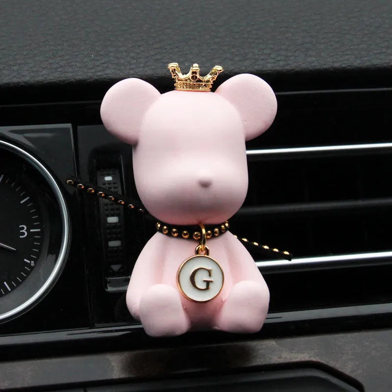 Black rivet bear shaped gypsum car perfume accessory clipped onto vehicle air outlet