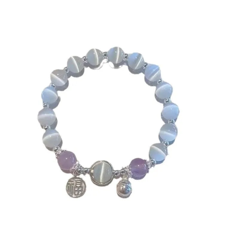 Glass butterfly bracelet for women with drop-shaped coloured glaze beads in grey moonlight colour option