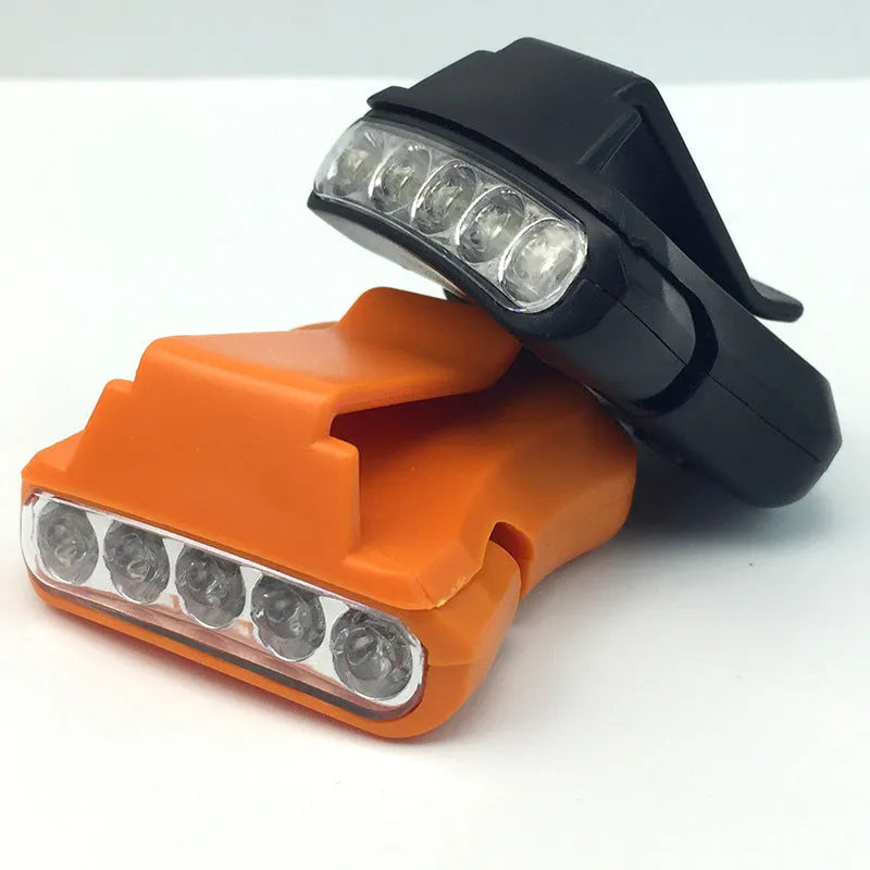 5LED cap lamp with brim clip in black and orange colours for outdoor headwear lighting