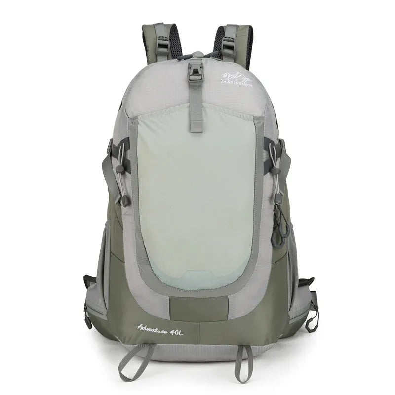 New outdoor 40L unisex large capacity backpack in black with curved shoulder straps and waterproof fabric