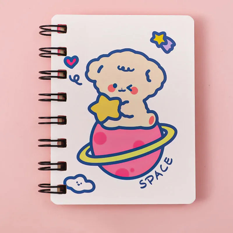 Astronaut series portable flipper notebook showing 10.5cm by 8cm size and optional cover designs.