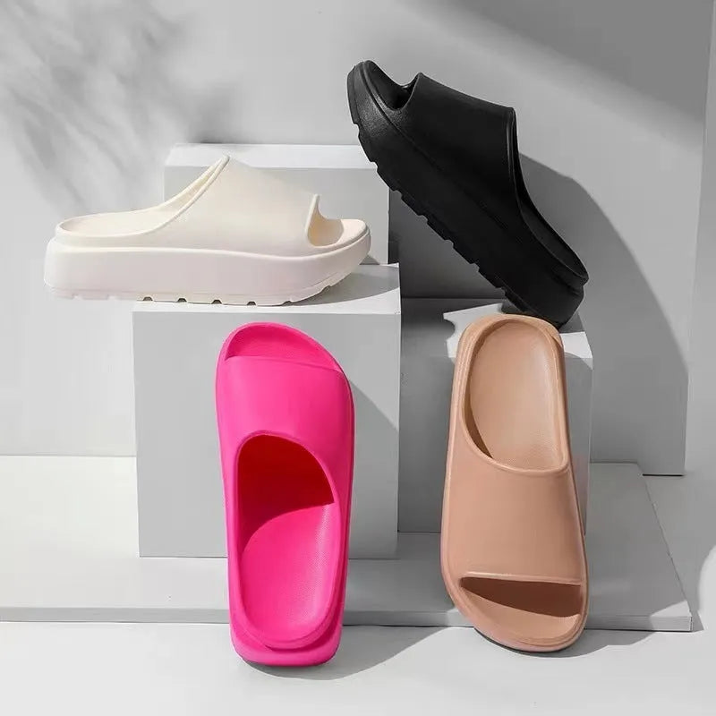 Women's fish mouth slippers with a thick light-coloured sole, shown in a beige colour option.