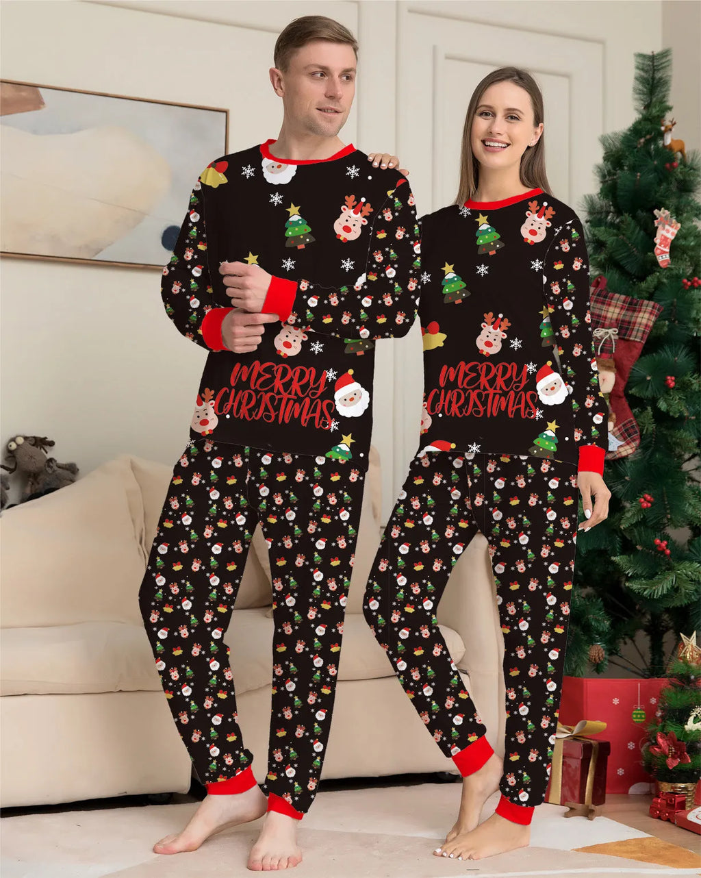 Family Christmas pajamas matching set in cotton with plaid design including dog size