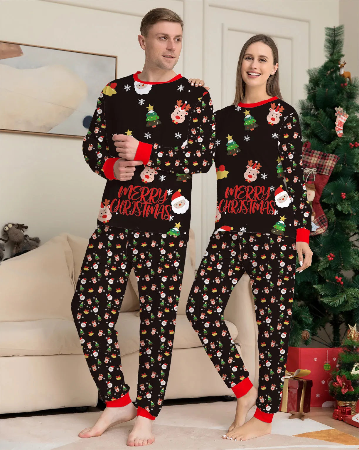 Family Christmas pajamas matching set in cotton with plaid design including dog size