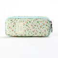 Canvas composite stationery pen storage bag 190x80x40mm in dark cyan pink yellow floral design