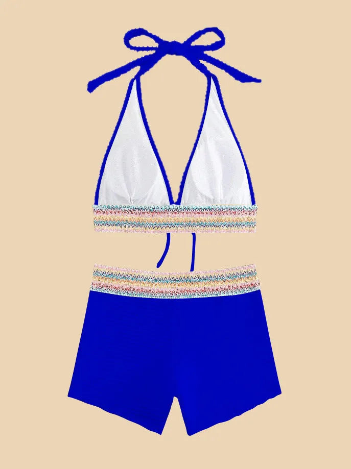 Women's high waist bikini swimsuit with split leg design in blue colour