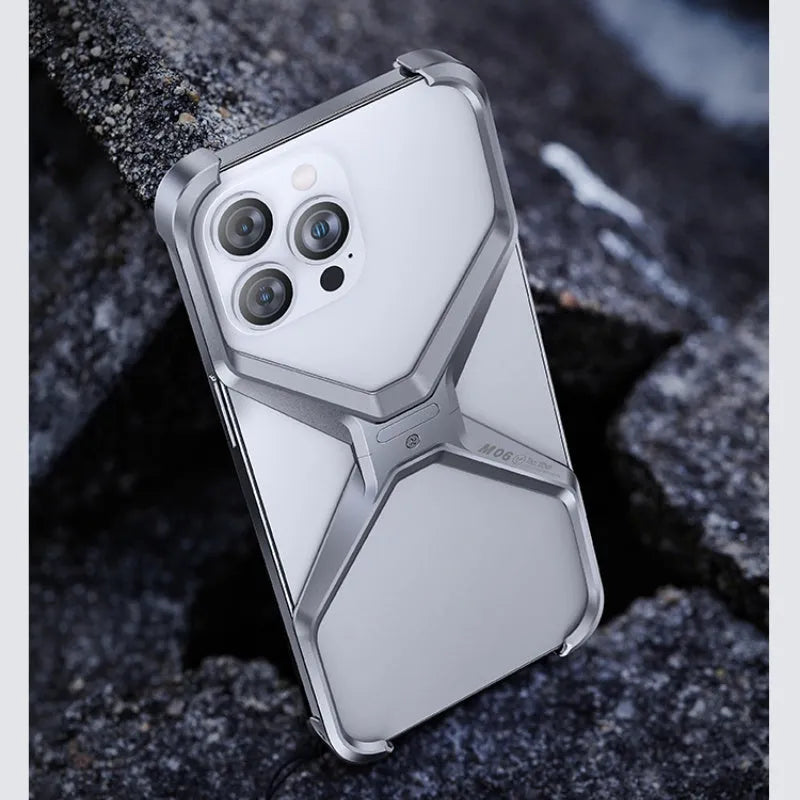 Aluminium alloy phone case with hollow-out frameless heat dissipation design for iPhone 14, 15, 16 series