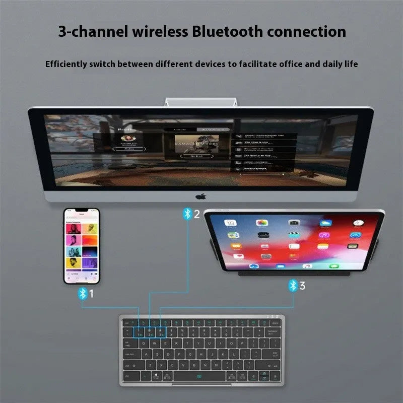 Three-in-one Bluetooth keyboard with touch pad in leather sheath stand for tablets and mobile phones