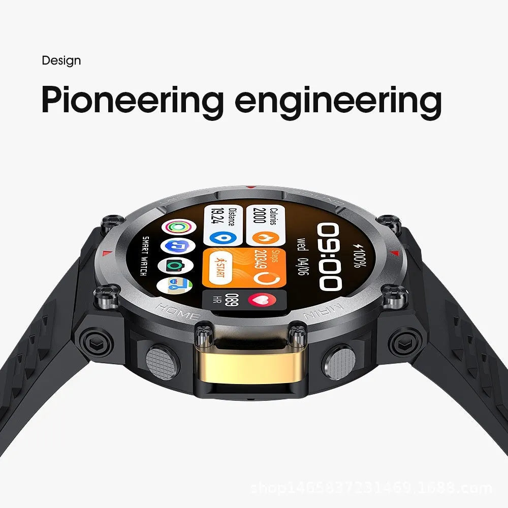 Smart watch with Bluetooth calling and NFC health monitoring for outdoor sport, black colour