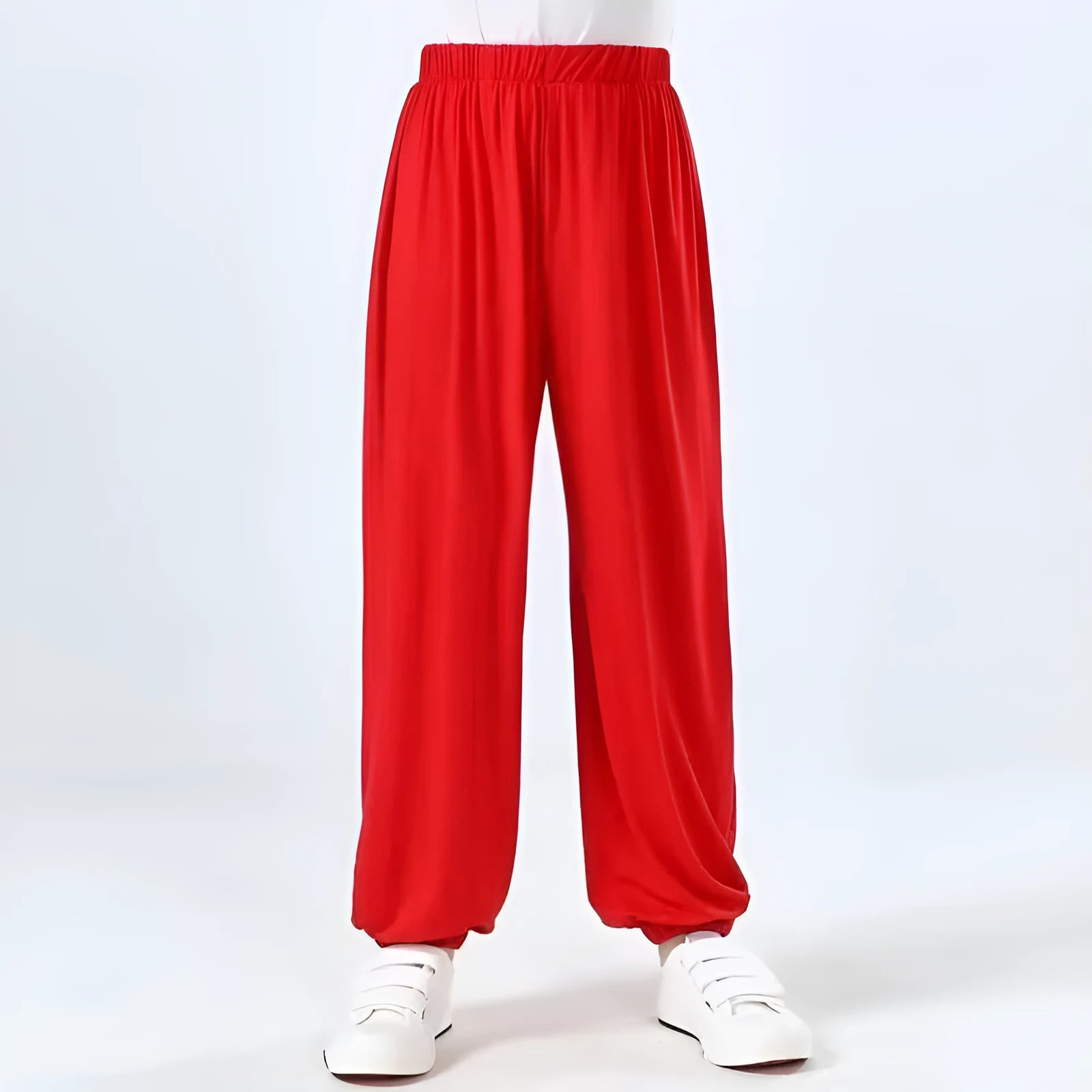 Children's black high elasticity Sanda practice pants made from Lycra fabric for martial arts training.
