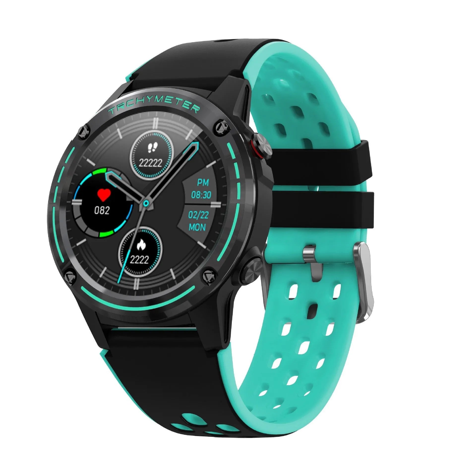 GPS smart watch with silicone strap in four colour options showing touch screen interface
