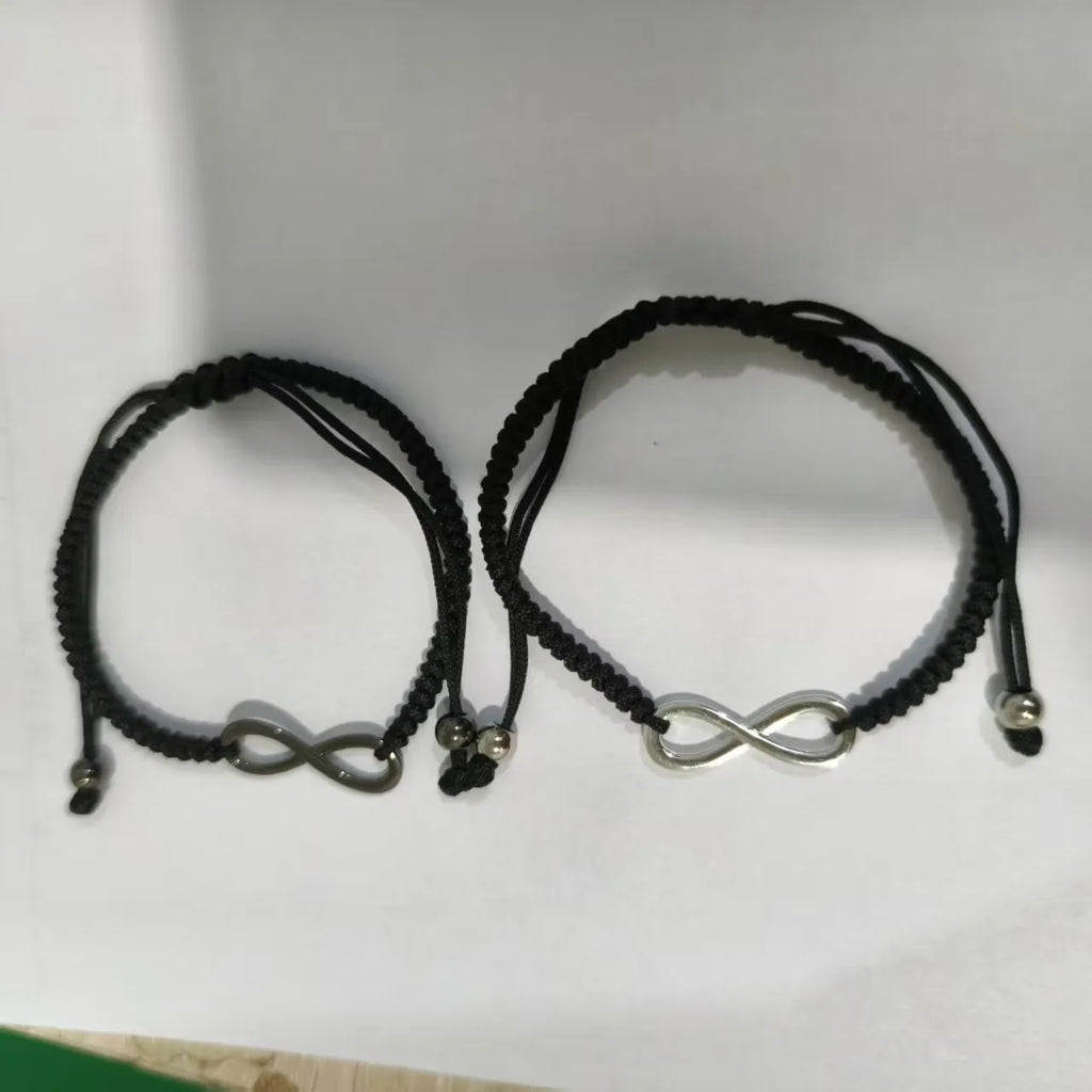 Eight-character woven black couple bracelet set made from electroplated copper alloy for women