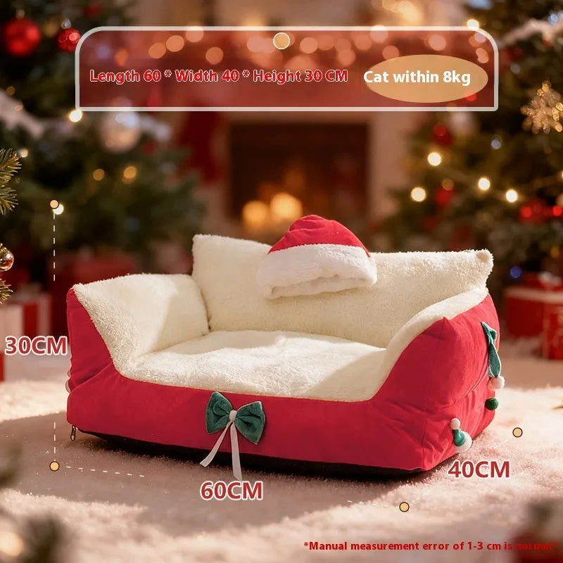 Warm flannel cat bed in red with removable cover, large size for plus-sized cats