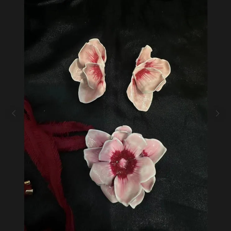 Pastoral style alloy flower stud earrings with oil-spot glaze finish in floral designs