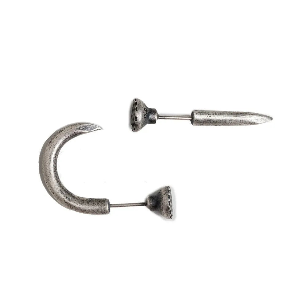 S925 sterling silver punk nail stud earring, straight and curved style options on ear hook.